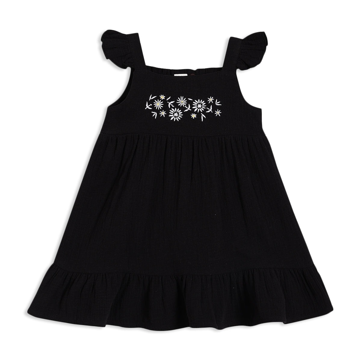 Baby Girls Embroidered Tiered Dress, Black