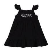 Baby Girls Embroidered Tiered Dress, Black