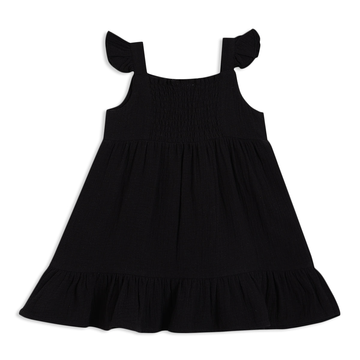 Baby Girls Embroidered Tiered Dress, Black