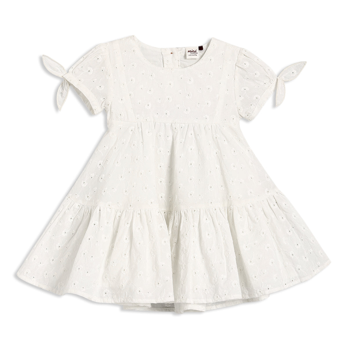 Baby Girls Embroidered Tiered Dress – White