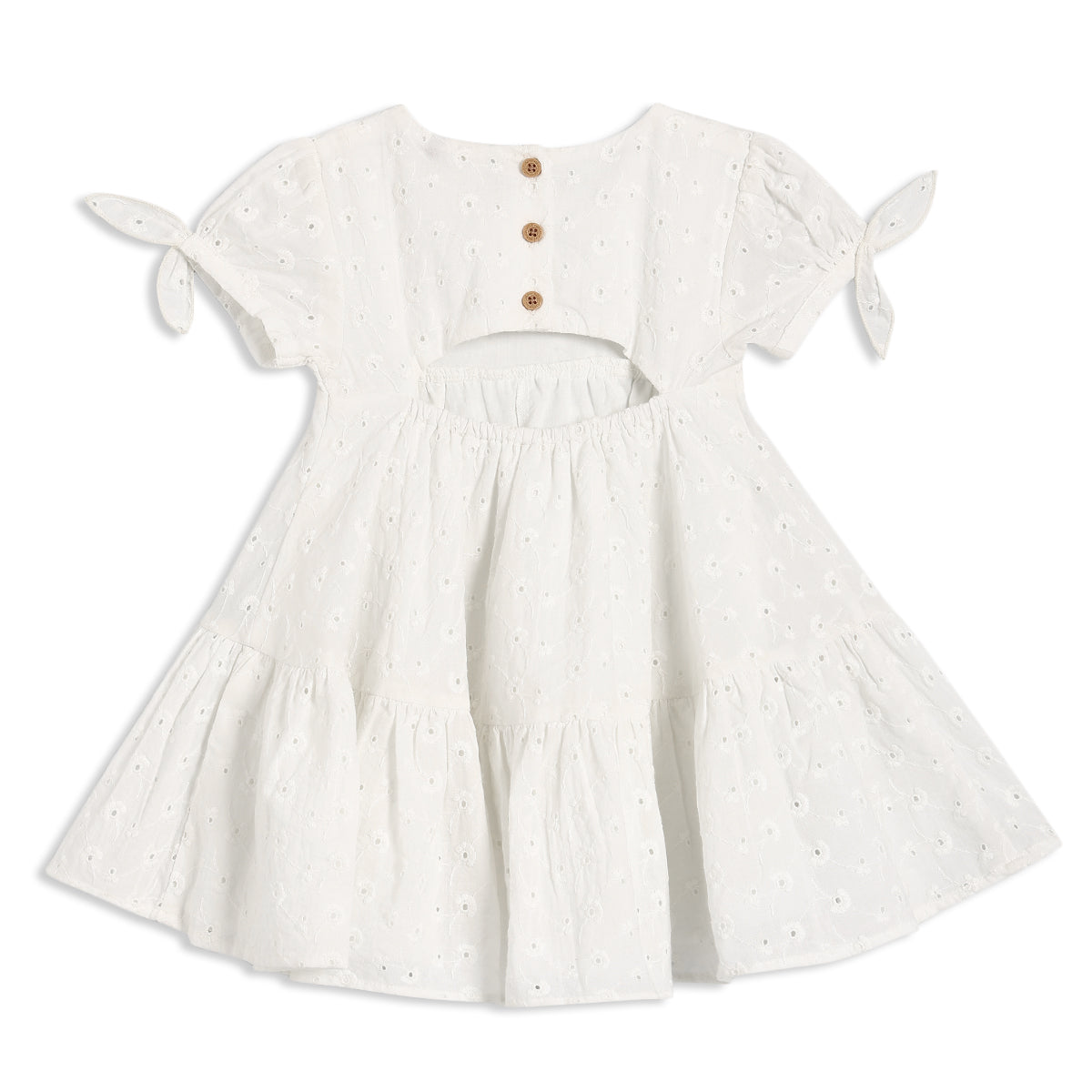 Baby Girls Embroidered Tiered Dress – White