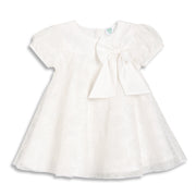 Baby Girls Floral Textured Dress with Bow Detail, White
