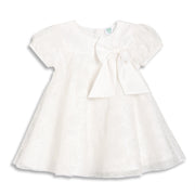 Baby Girls Floral Embroidered Dress with Bow, White