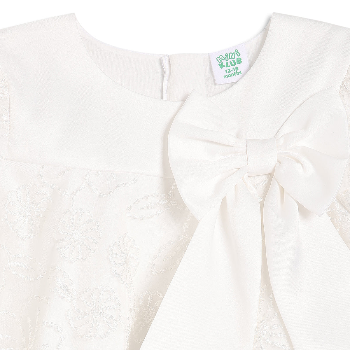 Baby Girls Floral Embroidered Dress with Bow, White