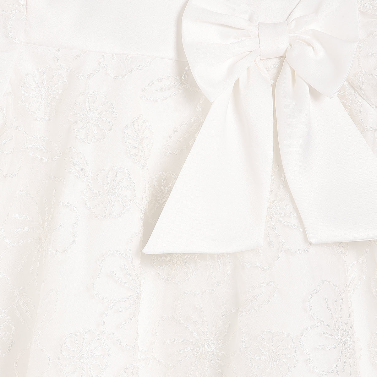 Baby Girls Floral Embroidered Dress with Bow, White