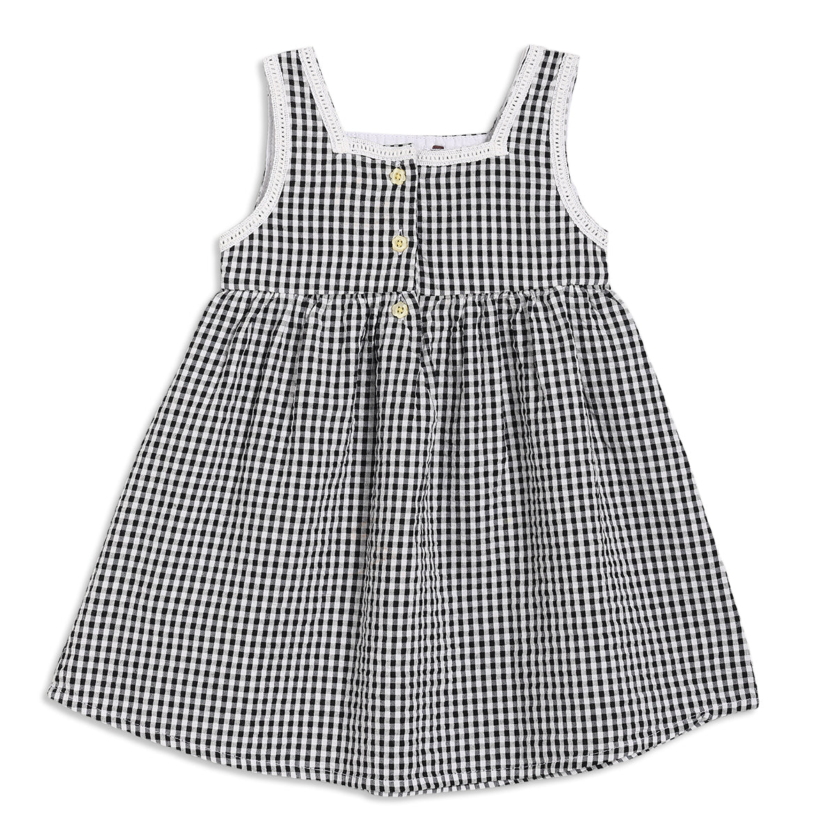 Baby Girls Checked Sleeveless Dress, Black and White