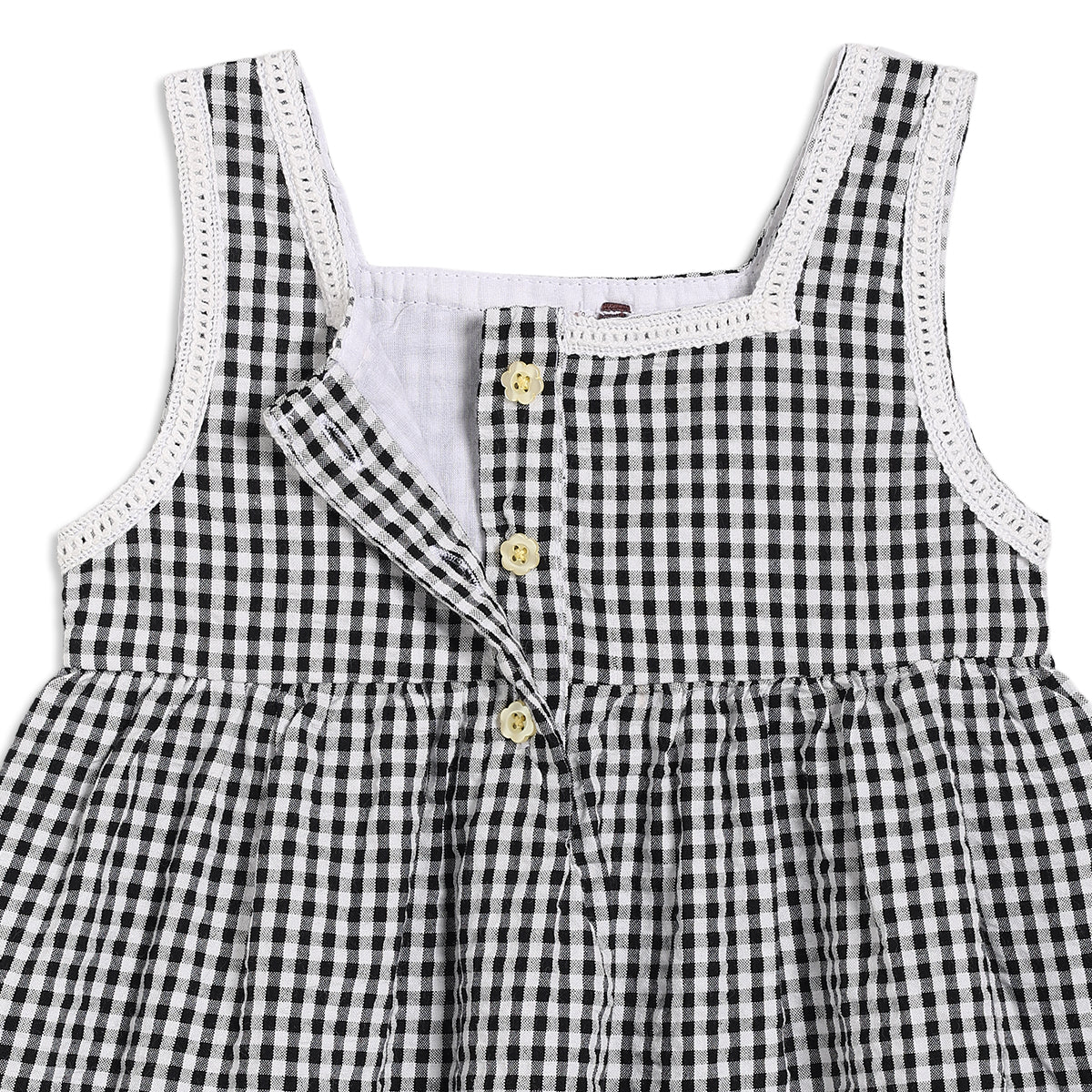 Baby Girls Checked Sleeveless Dress, Black and White