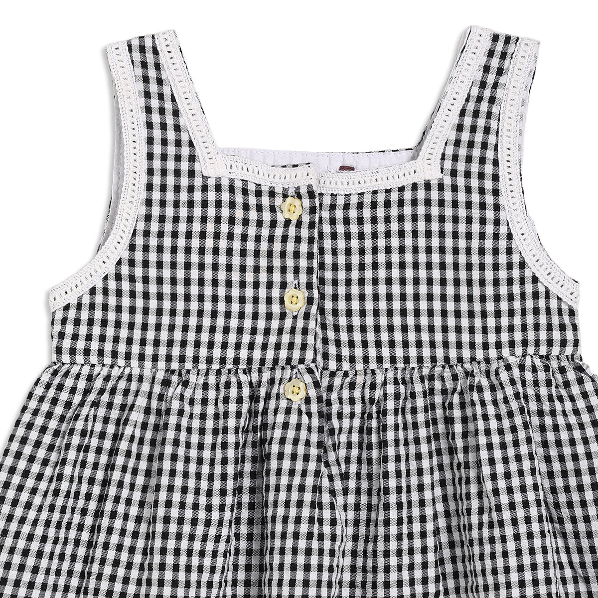 Baby Girls Checked Sleeveless Dress, Black and White