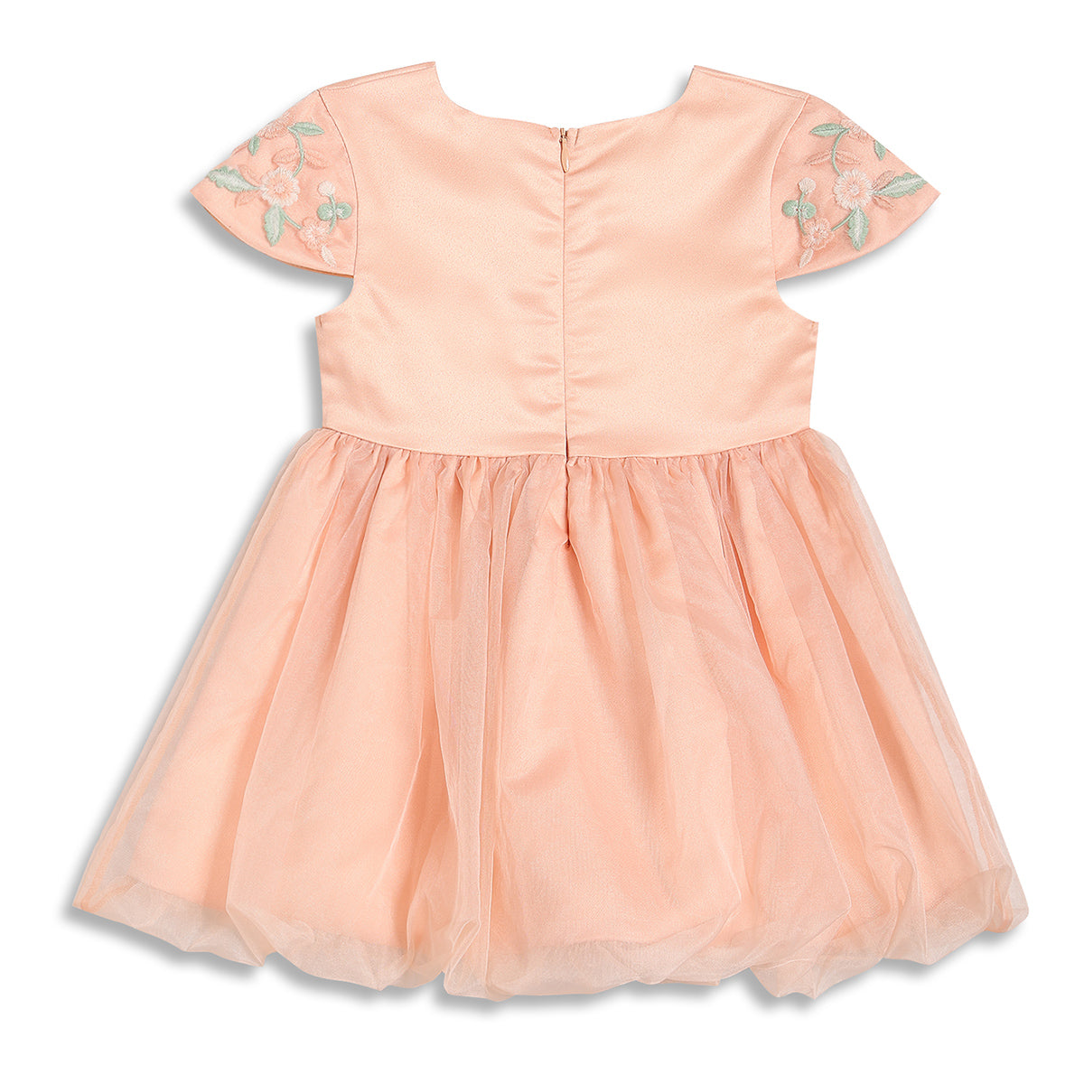 Baby Girls Embroidered Fit and Flare Dress with Bow, Peach