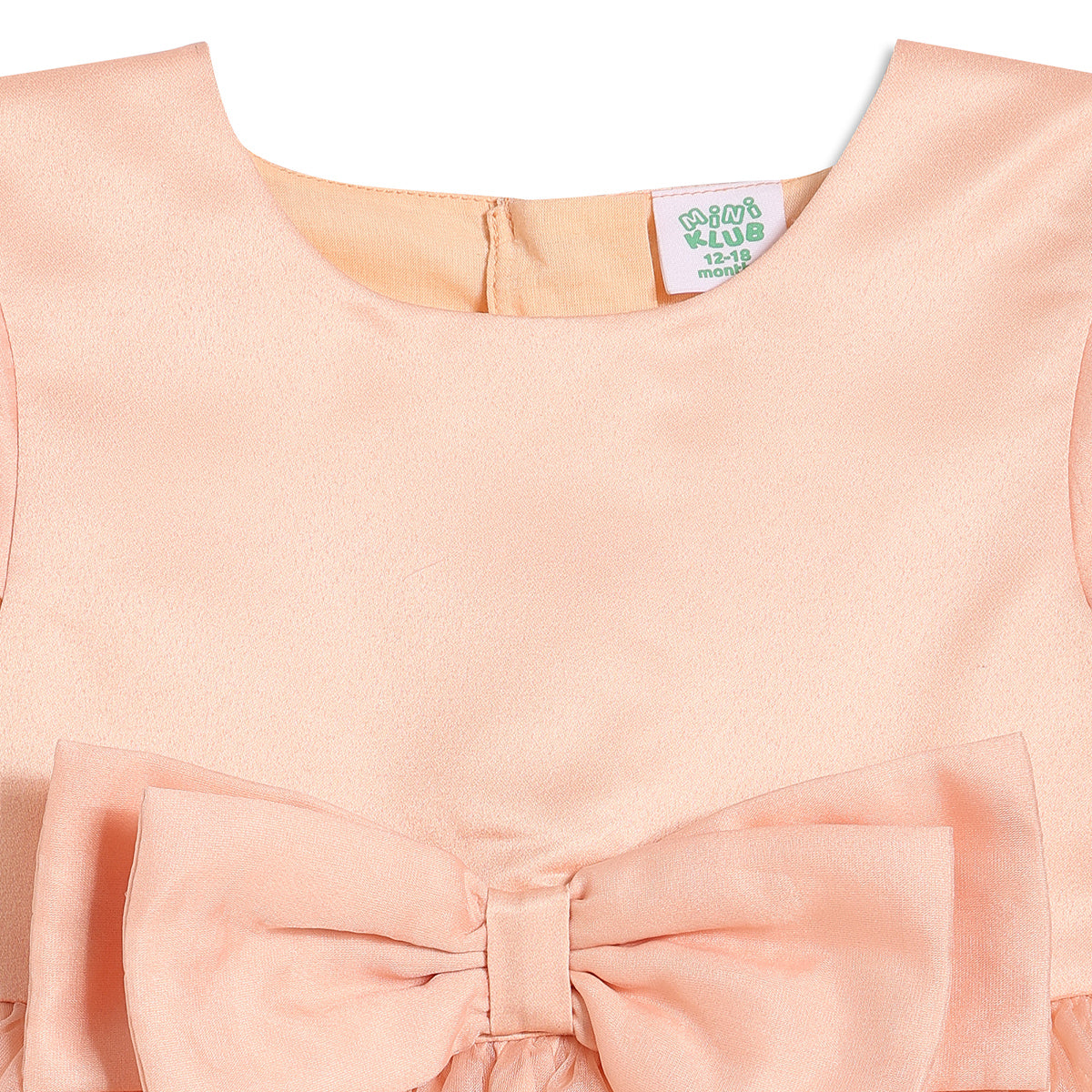 Baby Girls Embroidered Fit and Flare Dress with Bow, Peach