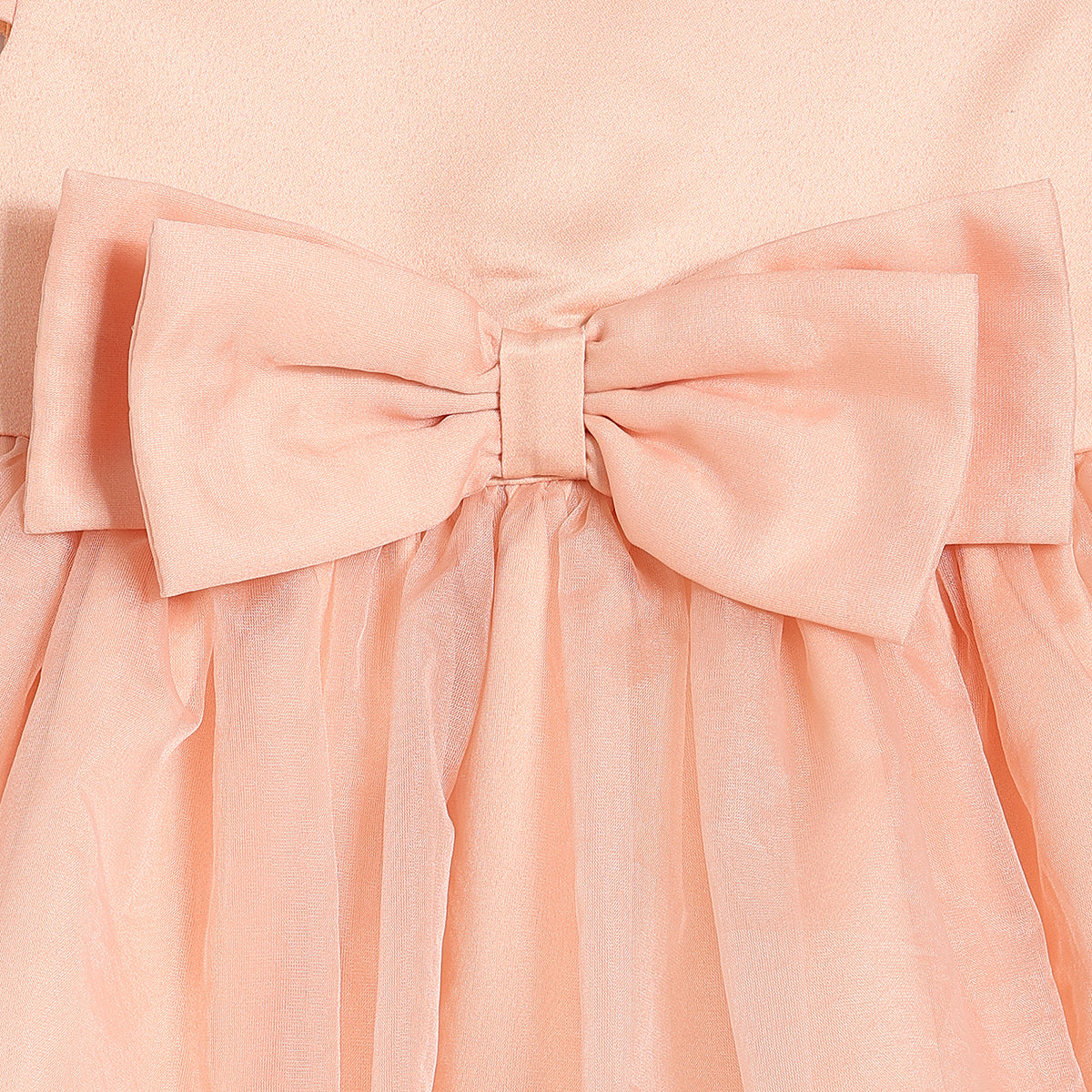 Baby Girls Embroidered Fit and Flare Dress with Bow, Peach