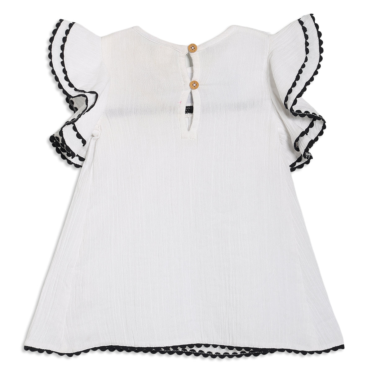Baby Girls Embroidered Dress with Ruffled Sleeves, White and Black