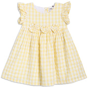 Baby Girls Gingham Check Dress with Fabric Flowers, Yellow