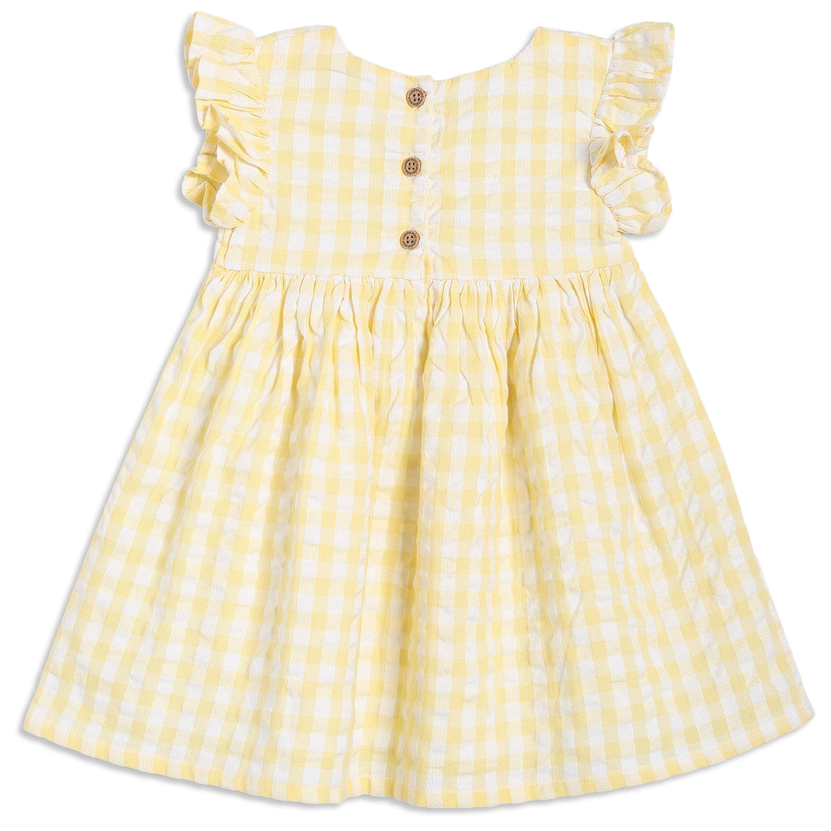 Baby Girls Gingham Check Dress with Fabric Flowers, Yellow