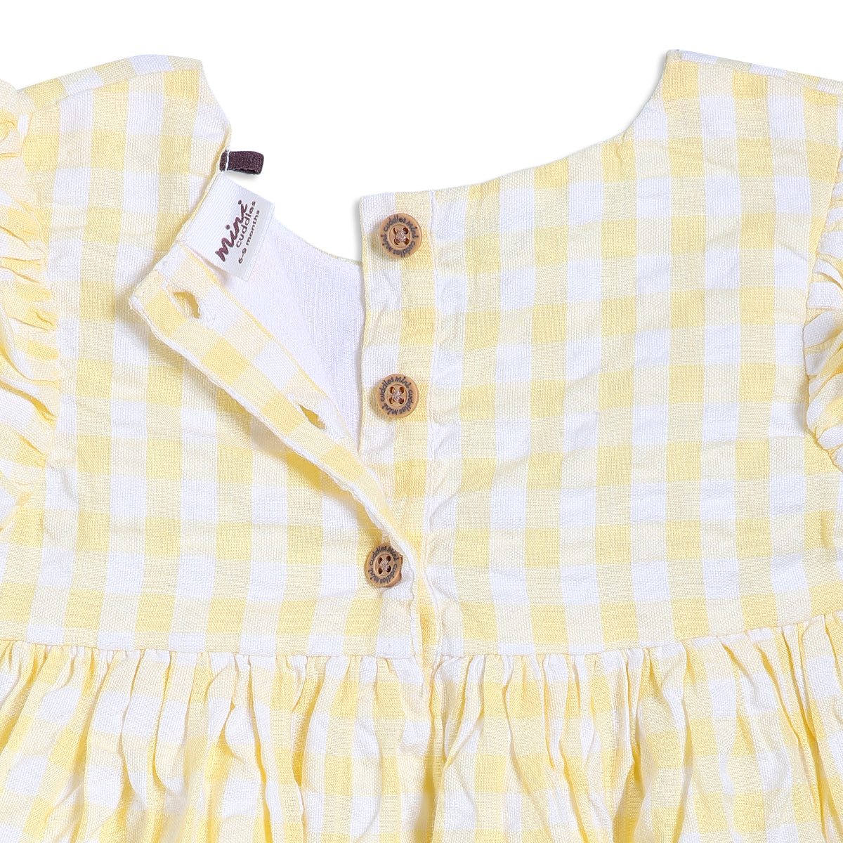 Baby Girls Gingham Check Dress with Fabric Flowers, Yellow