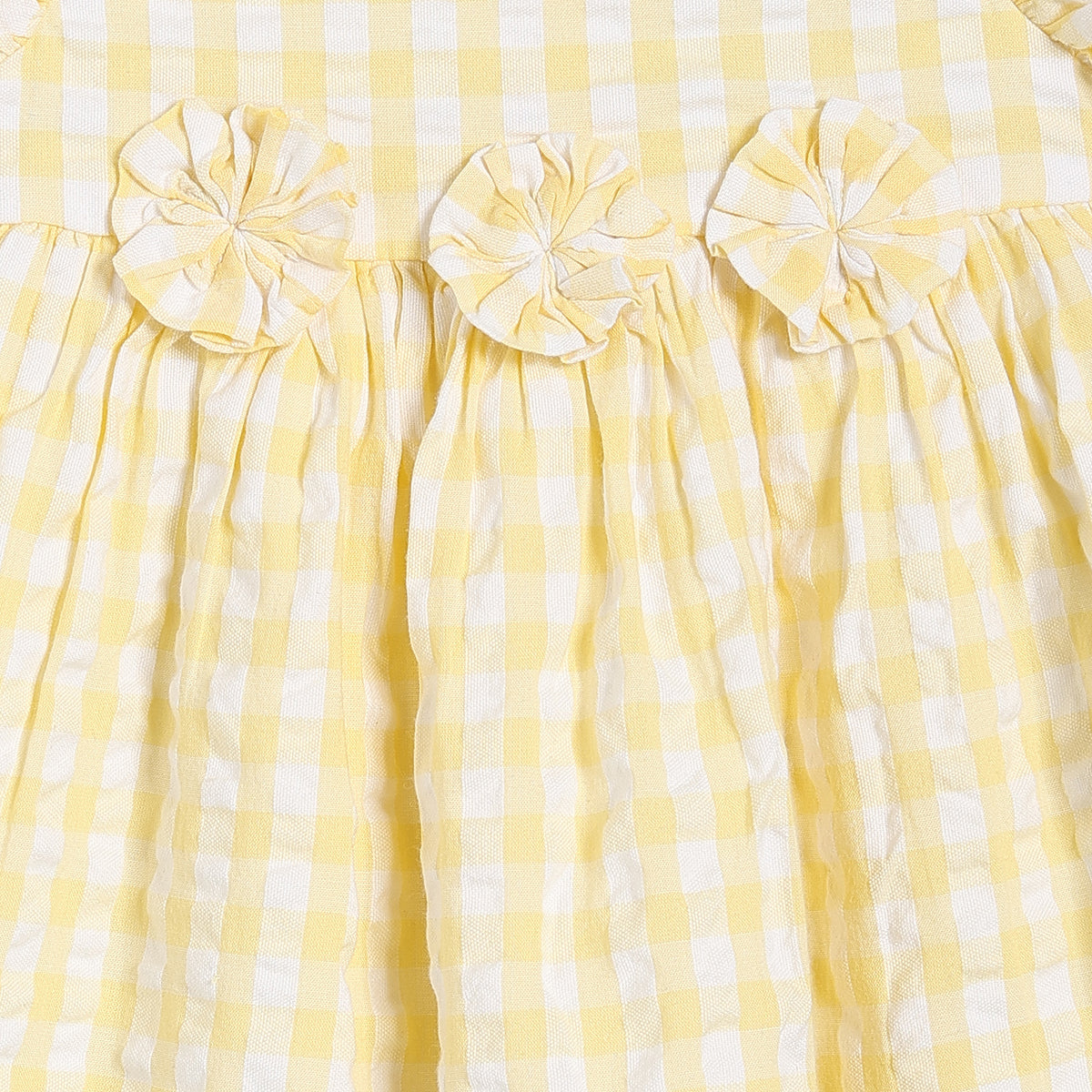 Baby Girls Gingham Check Dress with Fabric Flowers, Yellow