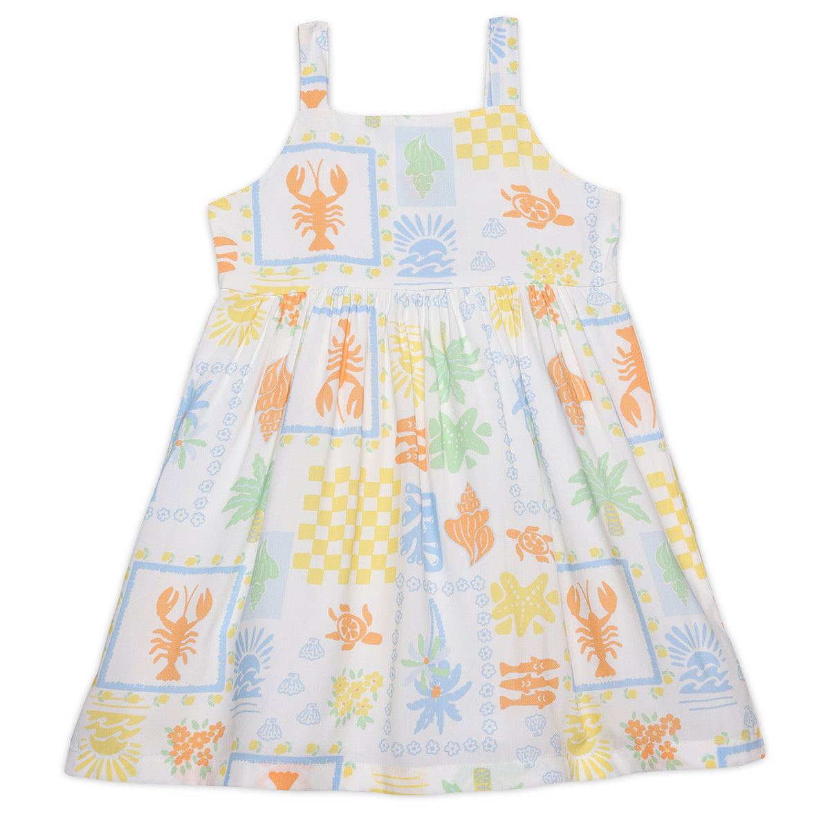 Baby Girls All Over Sea Themed Print Dress, Multi Colour