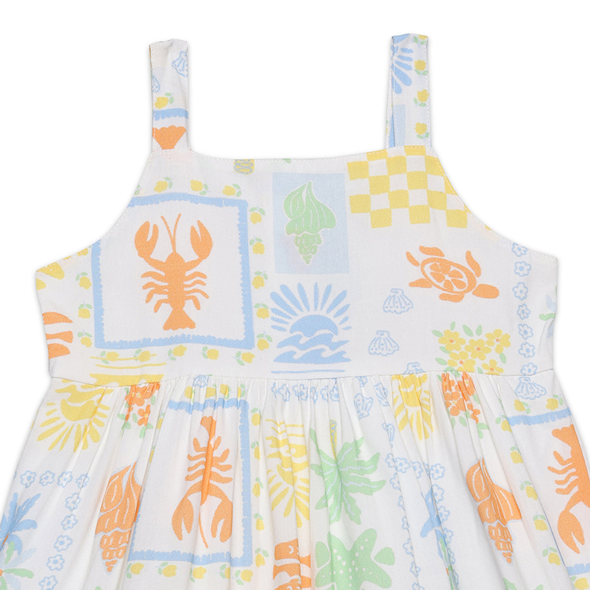 Baby Girls All Over Sea Themed Print Dress, Multi Colour