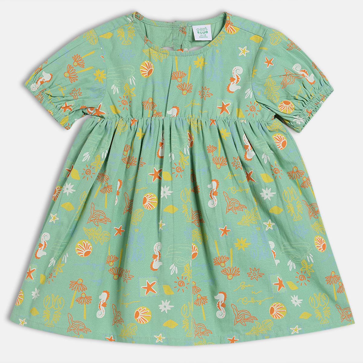 Baby Girls Sea-Life Inspired Printed Dress – Mint Green