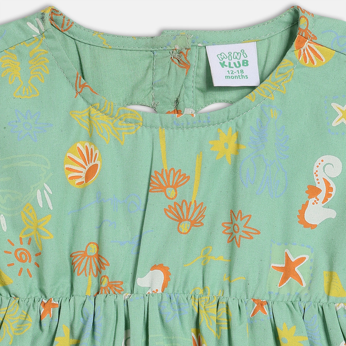Baby Girls Sea-Life Inspired Printed Dress – Mint Green