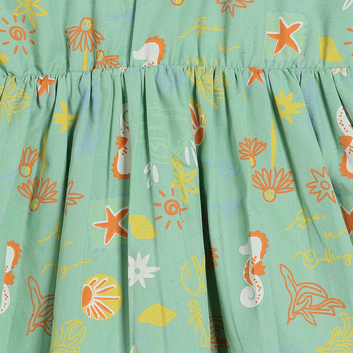 Baby Girls Sea-Life Inspired Printed Dress – Mint Green