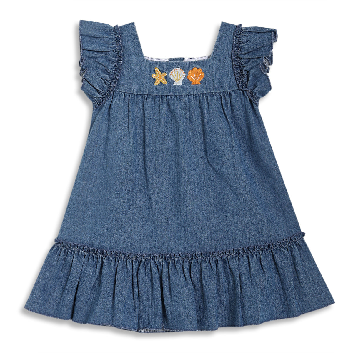 Baby Girls Embroidered Denim Dress, Blue