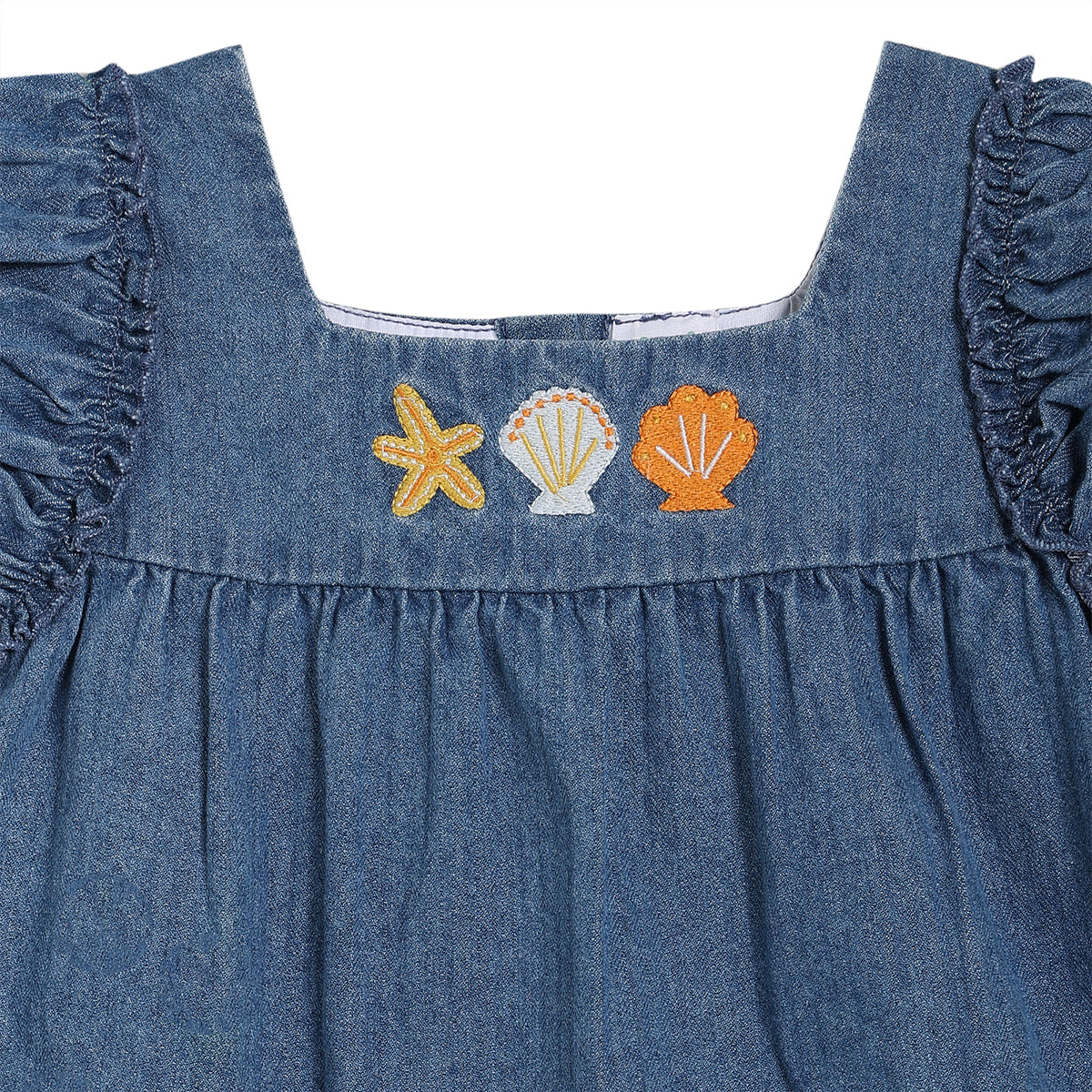 Baby Girls Embroidered Denim Dress, Blue