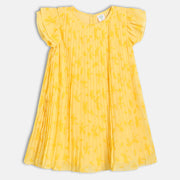 Baby Girls Leaf Print Pleated Dress, Yellow