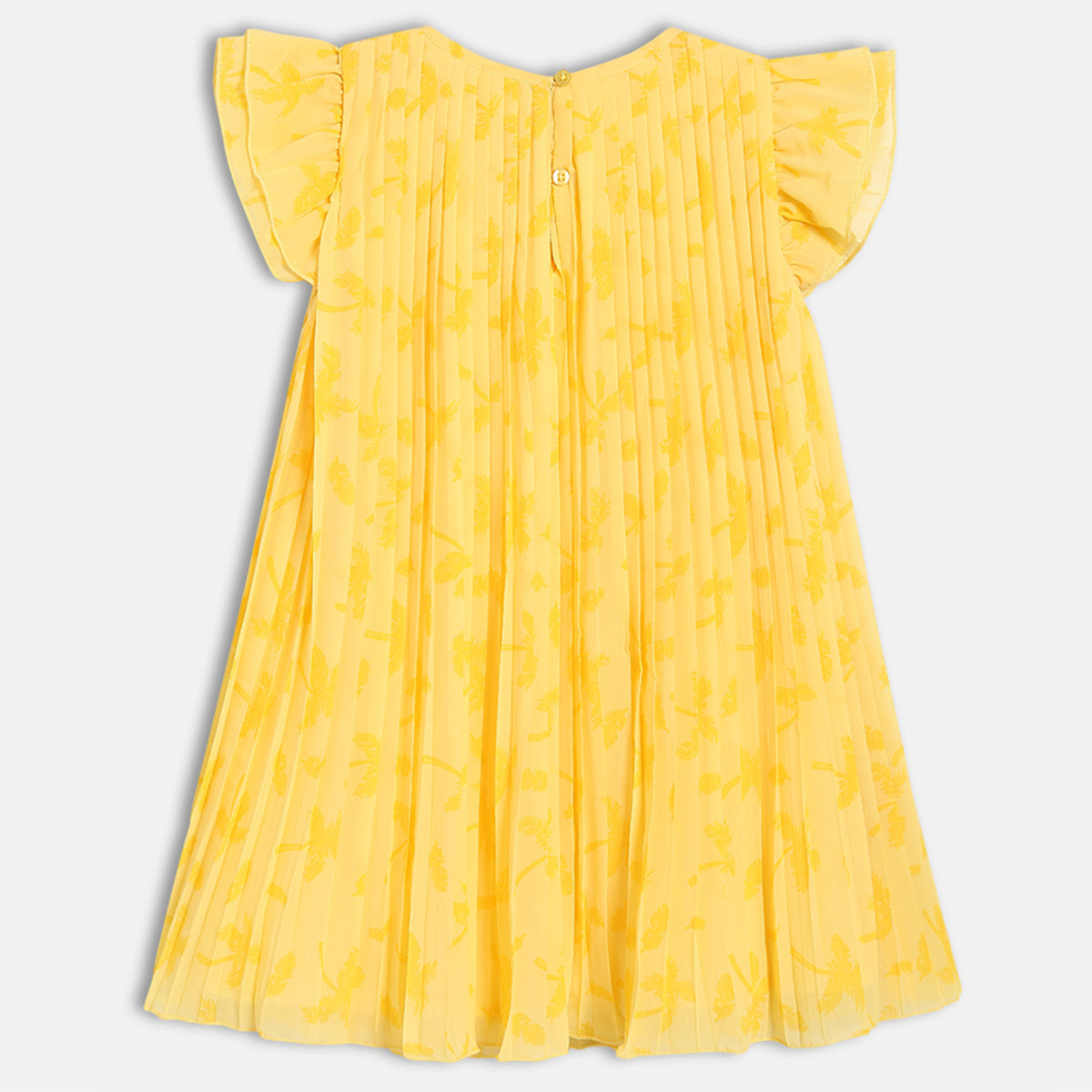 Baby Girls Leaf Print Pleated Dress, Yellow
