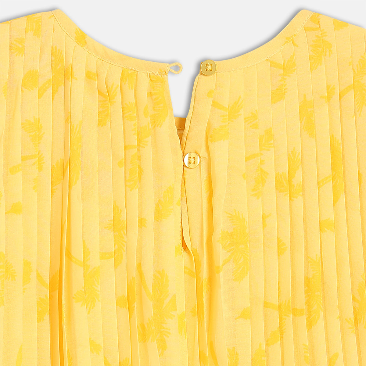 Baby Girls Leaf Print Pleated Dress, Yellow