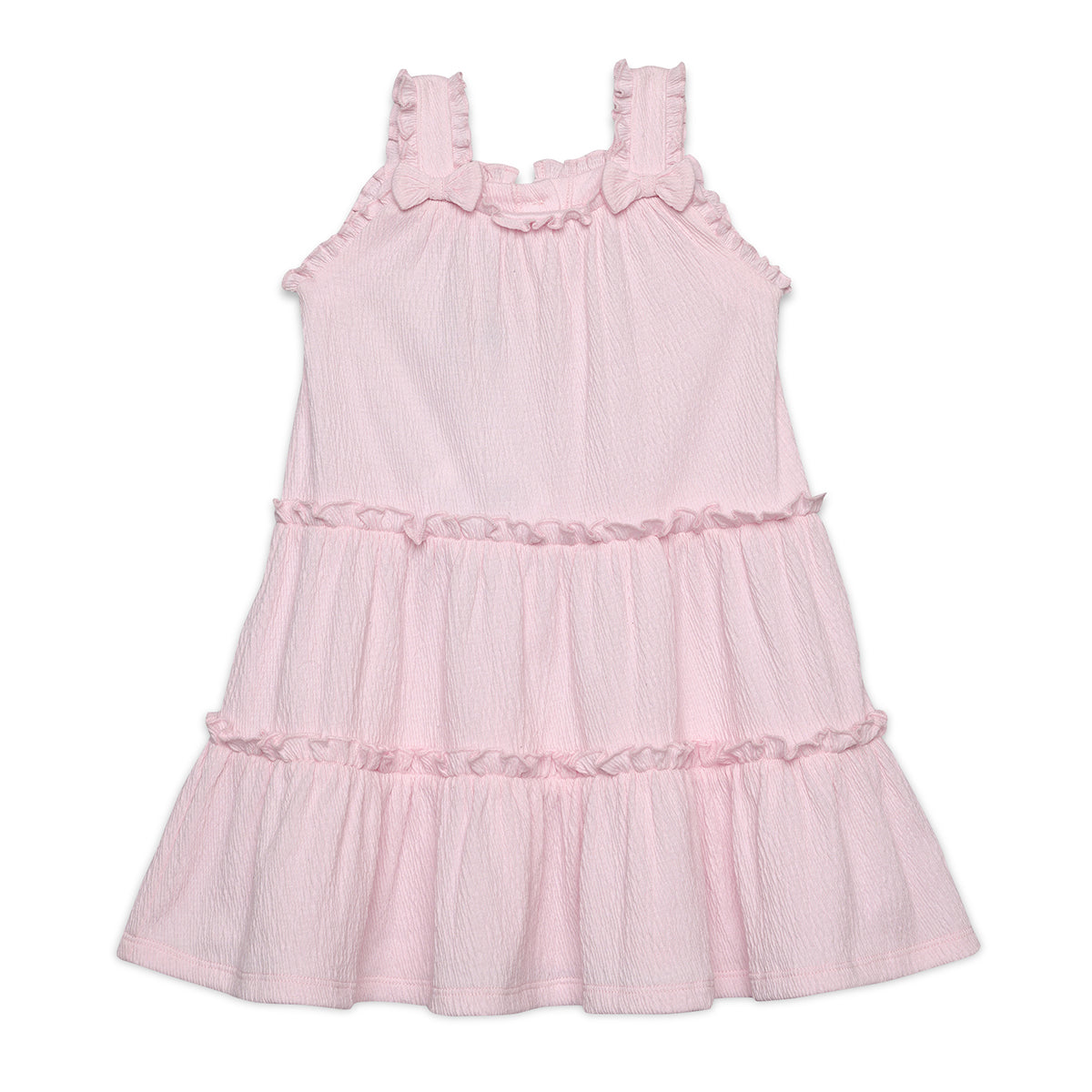 Baby Girls Solid Tiered Dress with Ruffle Straps, Pink