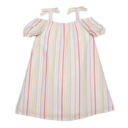 Baby Girls Striped Off Shoulder Dress, Multi Colour