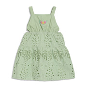 Baby Girls Floral Embroidered Dress, Light Green