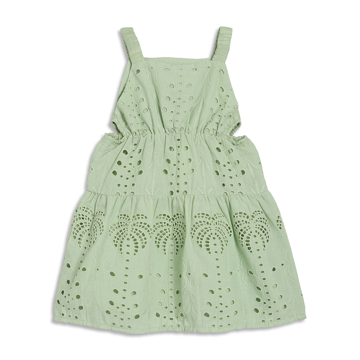 Baby Girls Floral Embroidered Dress, Light Green
