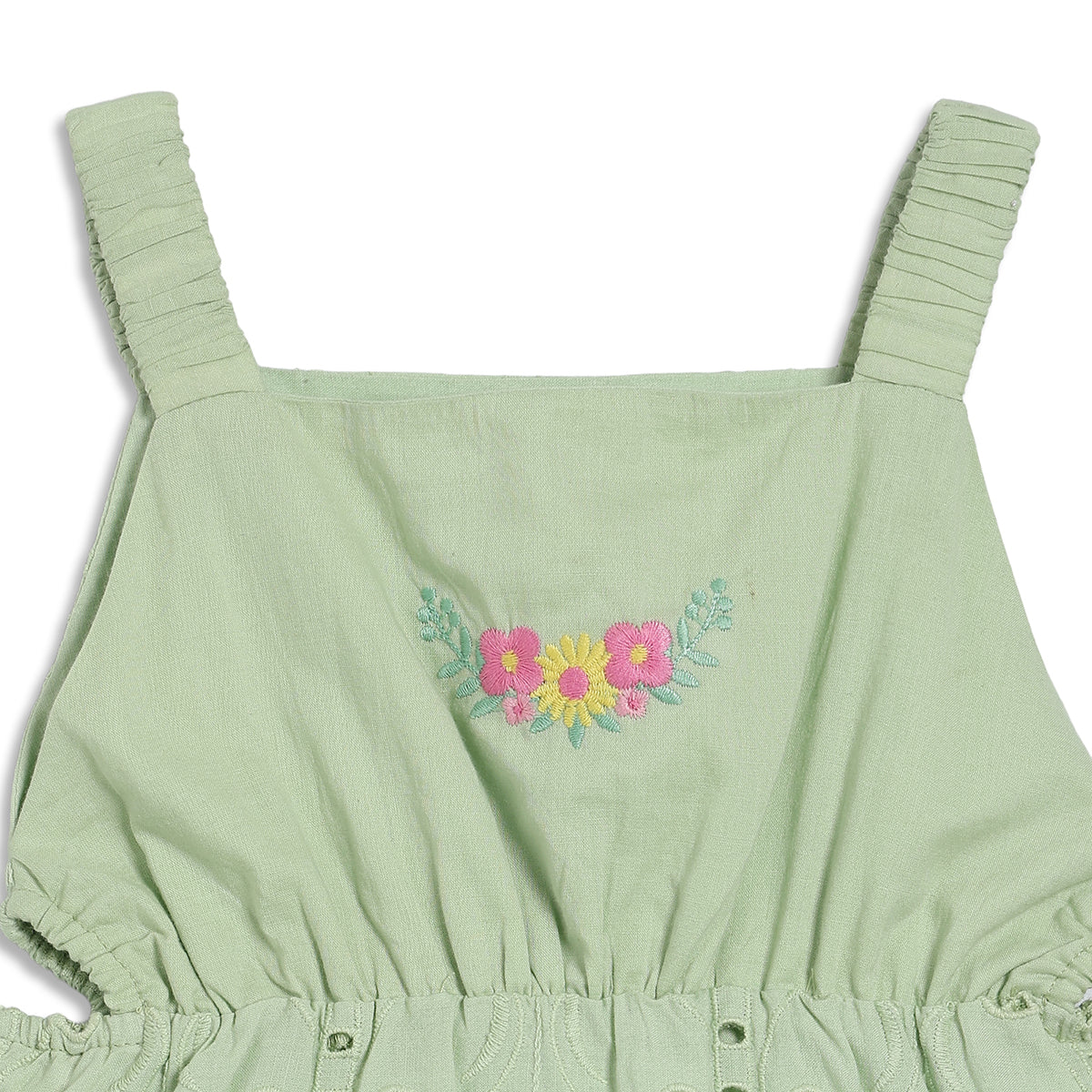 Baby Girls Floral Embroidered Dress, Light Green