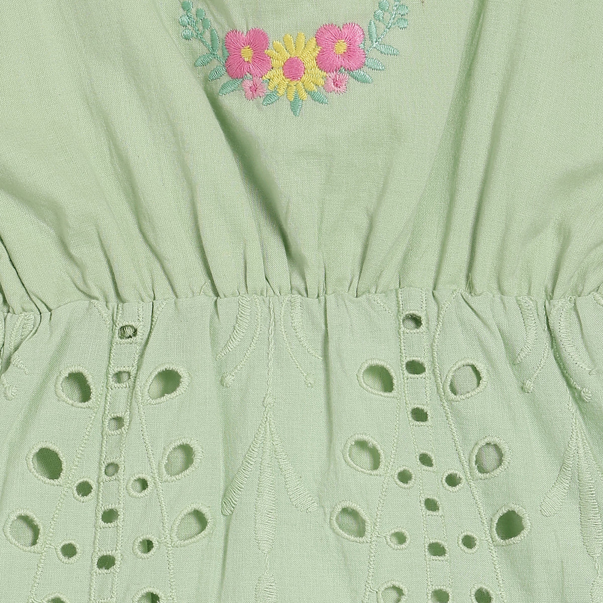Baby Girls Floral Embroidered Dress, Light Green