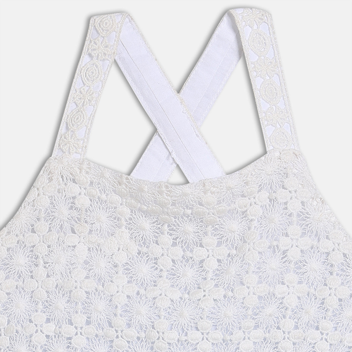 Girls Lace Yoke Fit and Flare Dress with Cross Back Straps, Blue