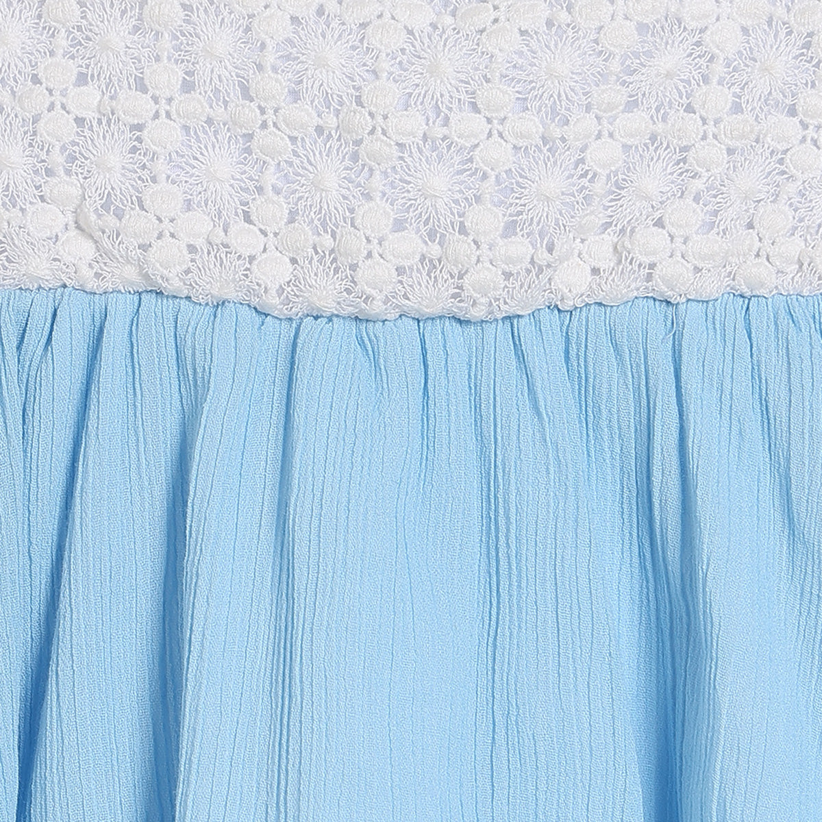 Girls Lace Yoke Fit and Flare Dress with Cross Back Straps, Blue