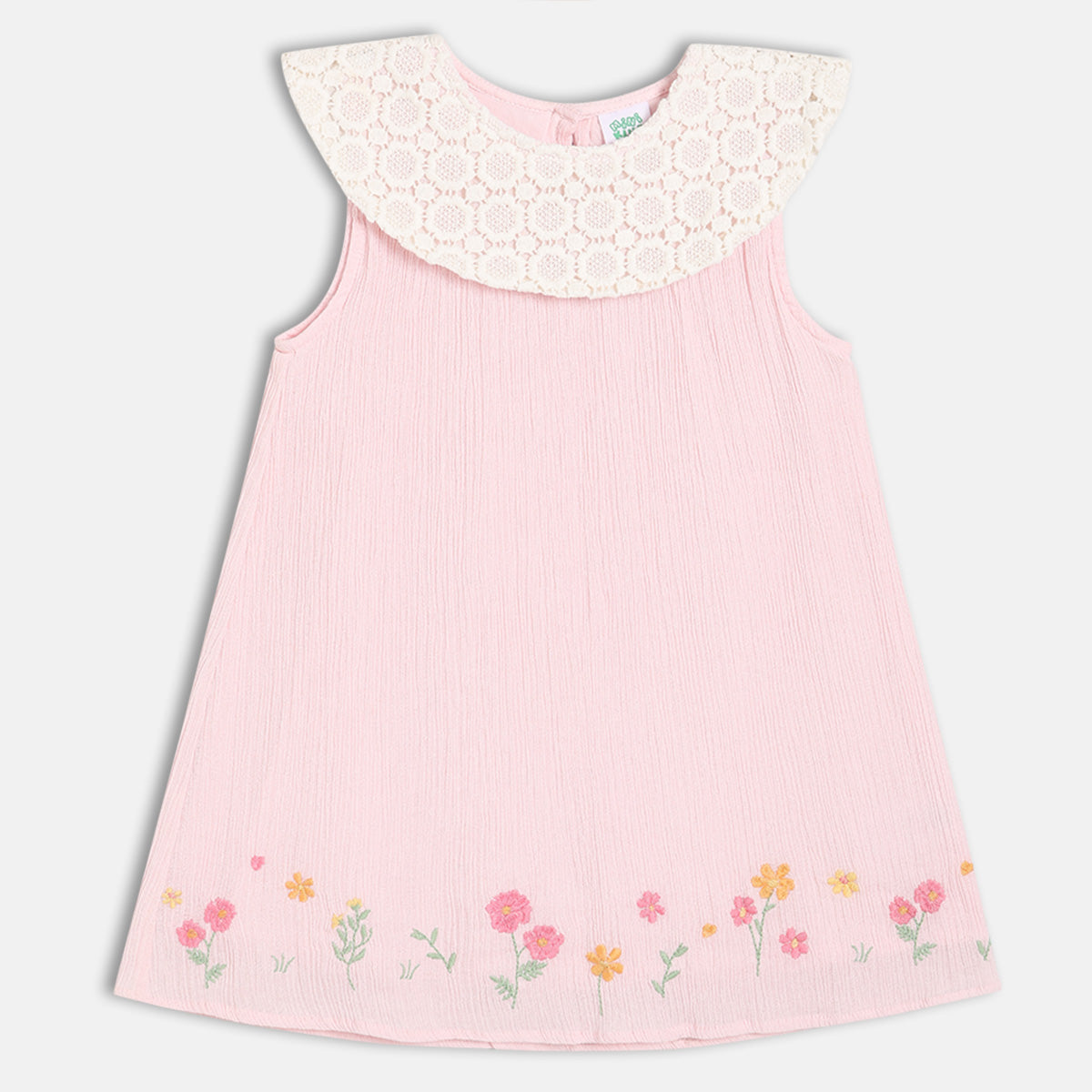 Baby Girls Lace Collar Embroidered Dress, Pink