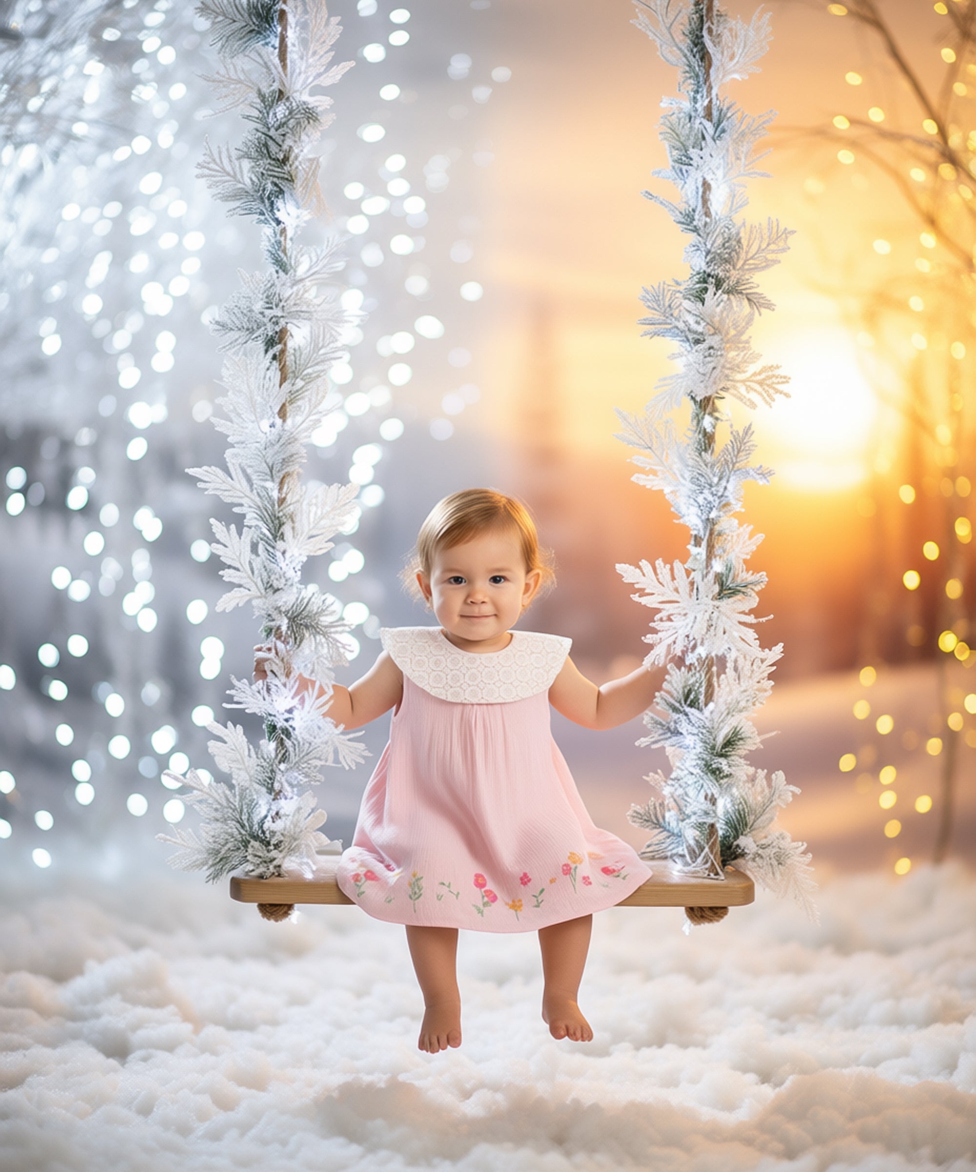 Baby Girls Lace Collar Embroidered Dress, Pink