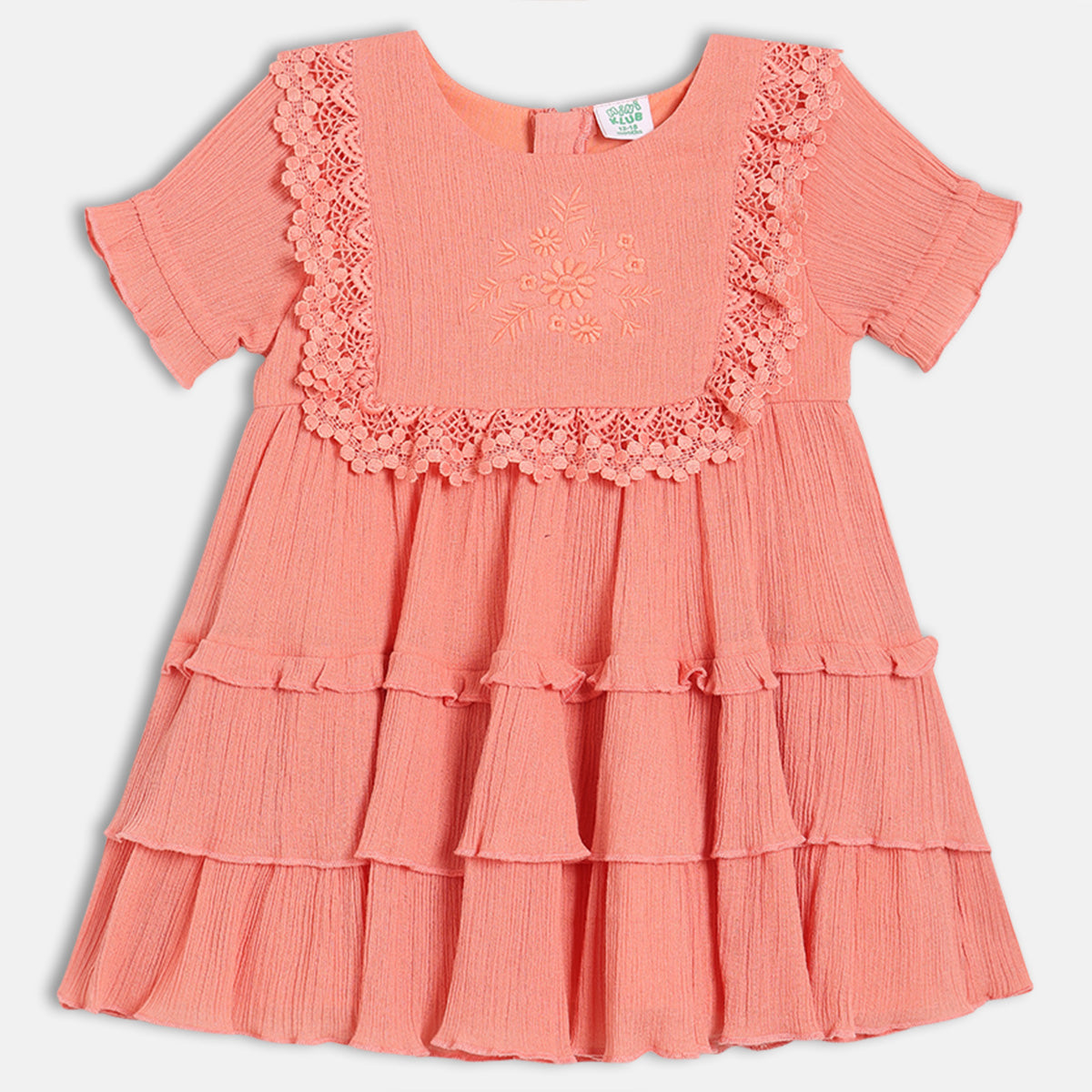 Baby Girls Embroidered Tiered Dress, Peach