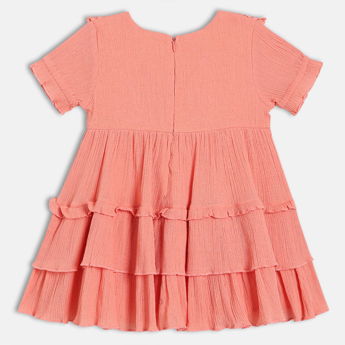 Baby Girls Embroidered Tiered Dress, Peach