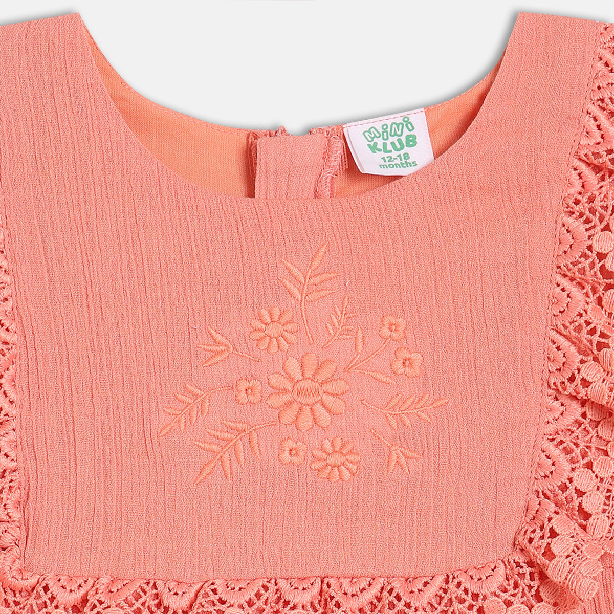 Baby Girls Embroidered Tiered Dress, Peach