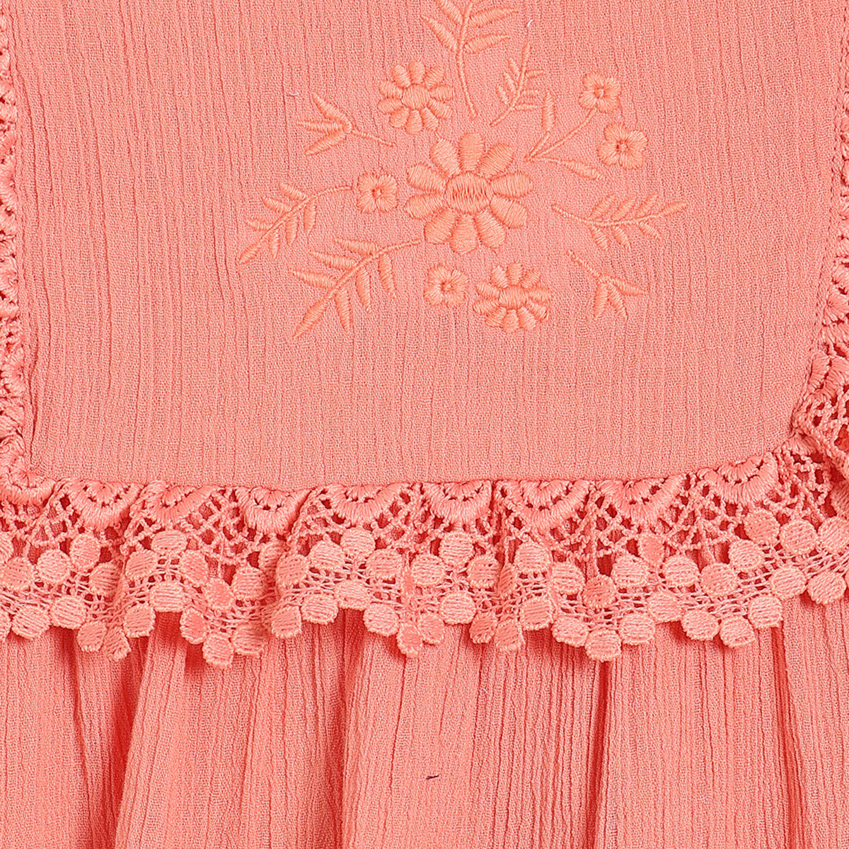 Baby Girls Embroidered Tiered Dress, Peach