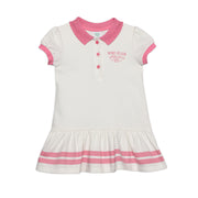 Baby Girls Solid Collar Dress with Contrast Detail, White and Pink