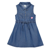 Baby Girls Solid Denim Dress with Tie-Up Waist, Blue