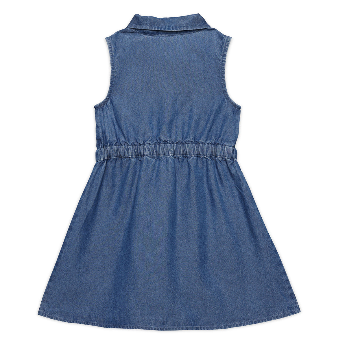 Baby Girls Solid Denim Dress with Tie-Up Waist, Blue
