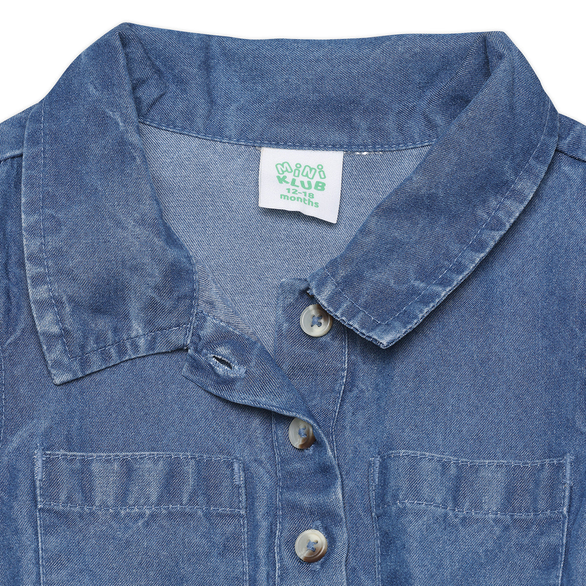 Baby Girls Solid Denim Dress with Tie-Up Waist, Blue
