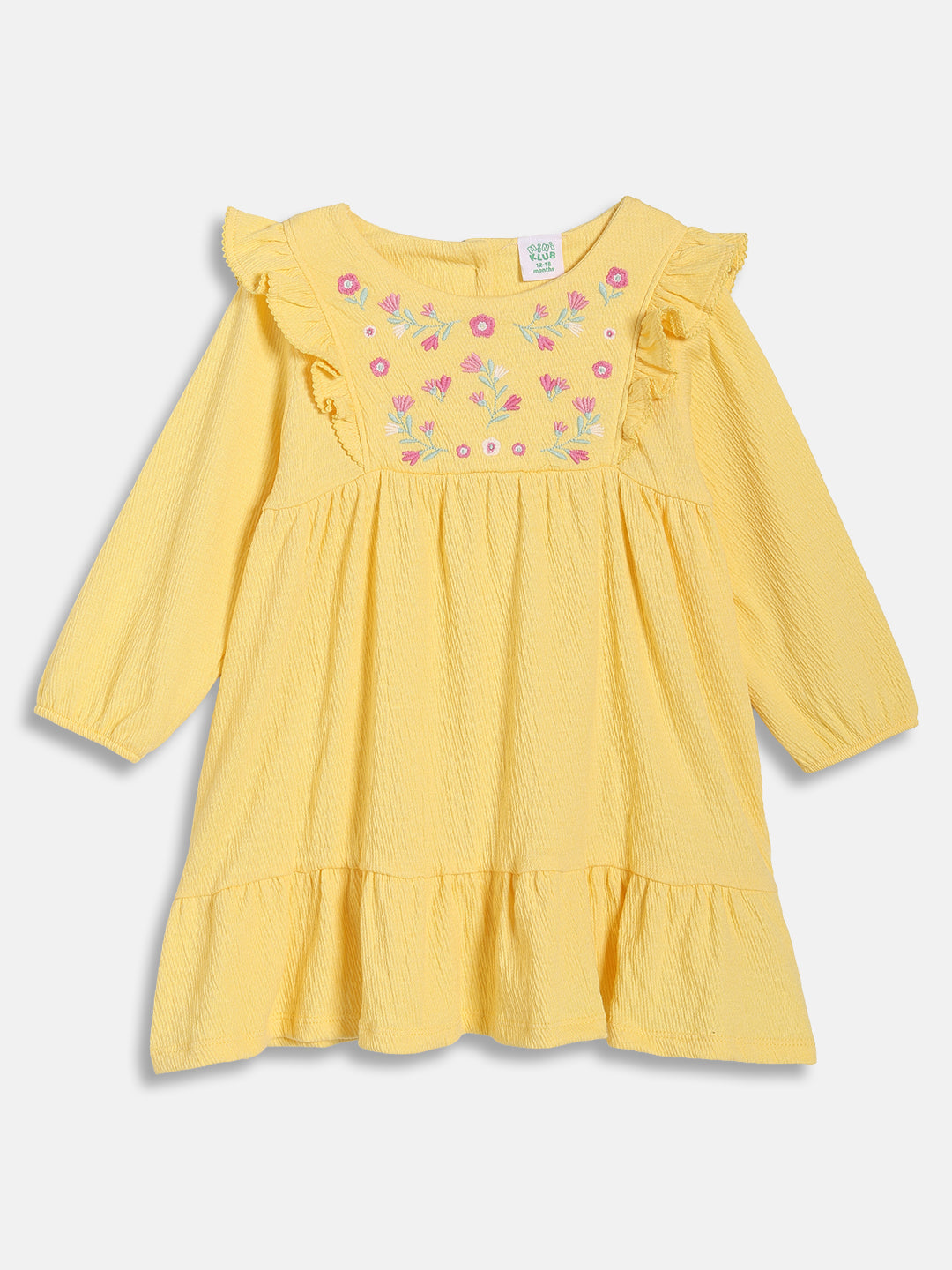 Baby Girls Embroidered Tiered Dress, Yellow