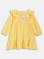 Baby Girls Embroidered Tiered Dress, Yellow